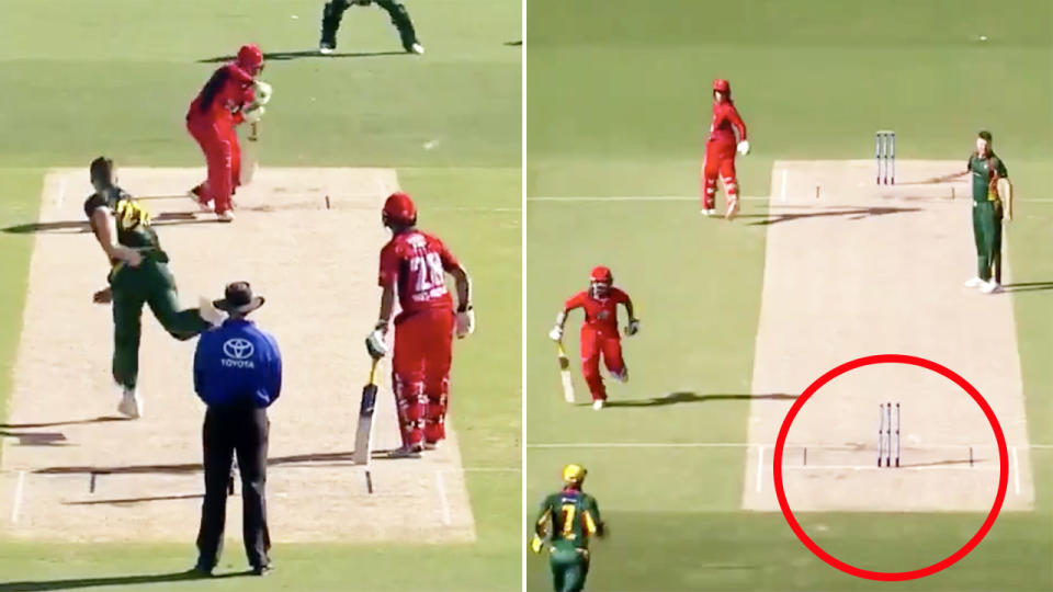 Jake Weatherald, pictured here being dismissed for a diamond duck in South Australia's clash with Tasmania.