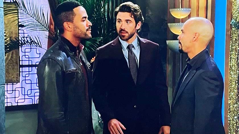  Sean Dominic, Conner Floyd and Bryton James as Nate, Chance and Devon in a heated discussion in The Young and the Restless. 