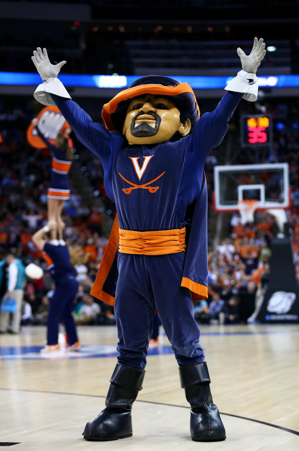 RALEIGH, NC - MARCH 21:  The Virginia Cavaliers mascot, CavMan, performs in their game against the Coastal Carolina Chanticleers during the Second Round of the 2014 NCAA Basketball Tournament at PNC Arena on March 21, 2014 in Raleigh, North Carolina.  (Photo by Streeter Lecka/Getty Images)