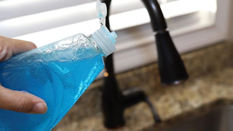 blue dish soap bottle