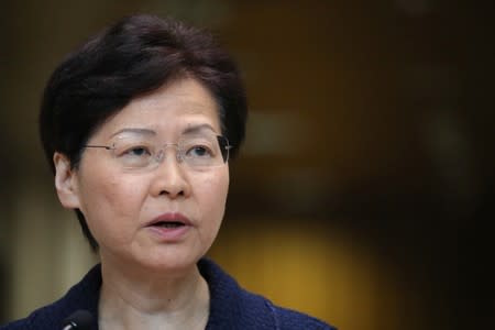 Hong Kong's Chief Executive Carrie Lam holds a news conference in Hong Kong