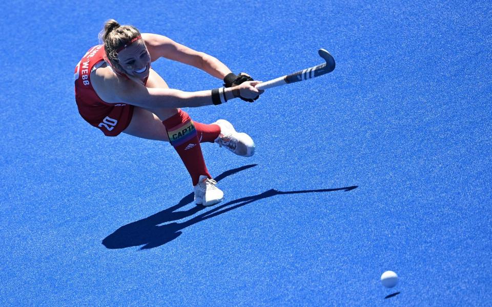 GB captain Hollie Pearne-Webb strikes the ball during the first quarter - AFP