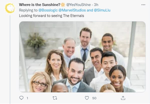 A social media user jokingly said the Shutterstock photo is actually the new cast photo for the “Eternals.” (Photo courtesy of @YesYouShine/Twitter)