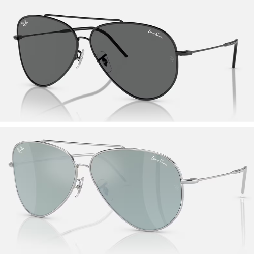 black and silver aviator ray-ban sunglasses