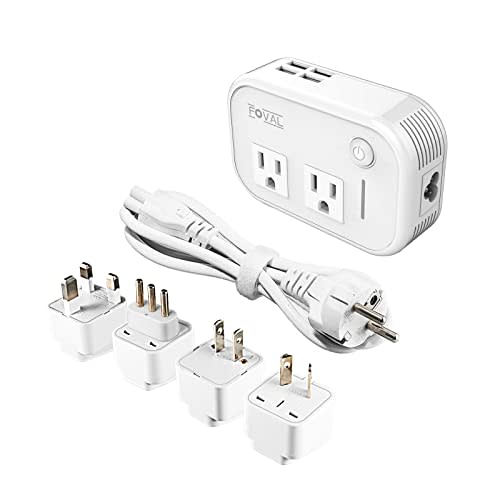 FOVAL Power Step Down 220V to 110V Travel Voltage Converter International Power Adapter for Hair Straightener/Curling Iron with 4-Port USB Charging US/UK/AU/IT/EU Universal Plug Adapter (AMAZON)