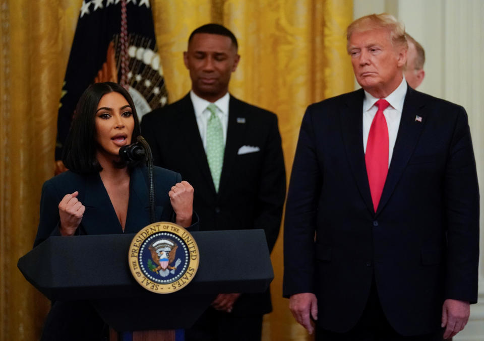 Kardashian joined President Trump in June 2019 for a White House event marking job re-entry opportunities for the formerly incarcerated. (Photo: REUTERS/Kevin Lamarque)