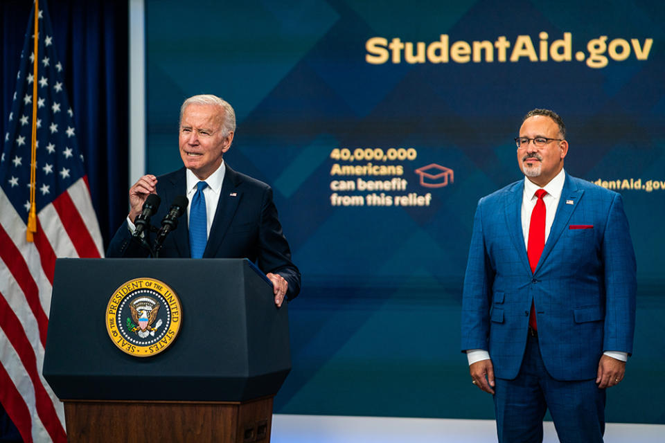 President Joe Biden and Education Secretary Miguel Cardona announced the debt relief plan in August and beta-tested the application in October. (Demetrius Freeman/The Washington Post via Getty Images)