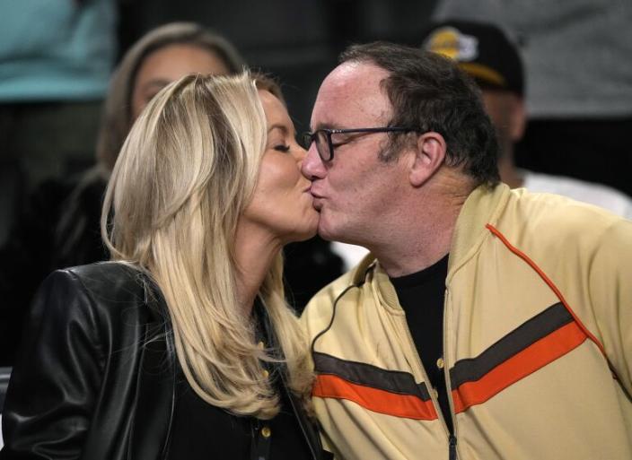 Jeanie Buss and Jay Mohr attend the Los Angeles Lakers and Portland Trail Blazers game at Crypto.com Arena