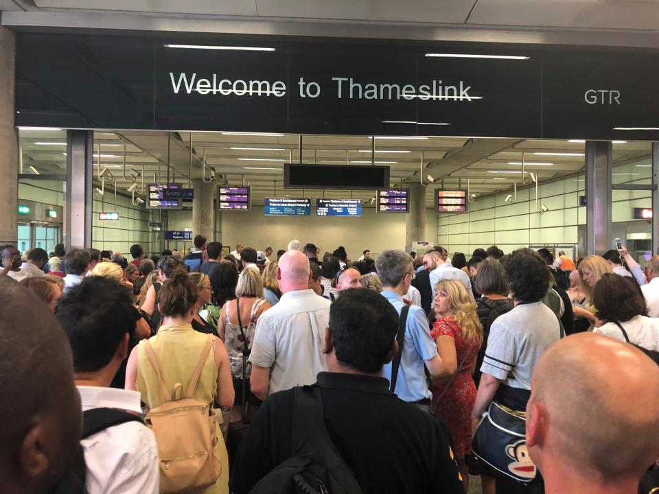 Commuters stuck at St Pancras railway station after overhead cables were damaged, severely disrupting East Midlands and Thameslink services.