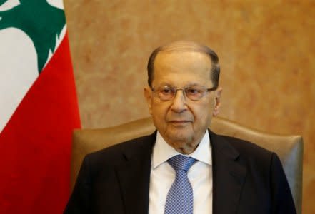 FILE PHOTO: Lebanese President Michel Aoun at the presidential palace in Baabda, Lebanon, Nov. 7, 2017. REUTERS/Mohamed Azakir/File Photo