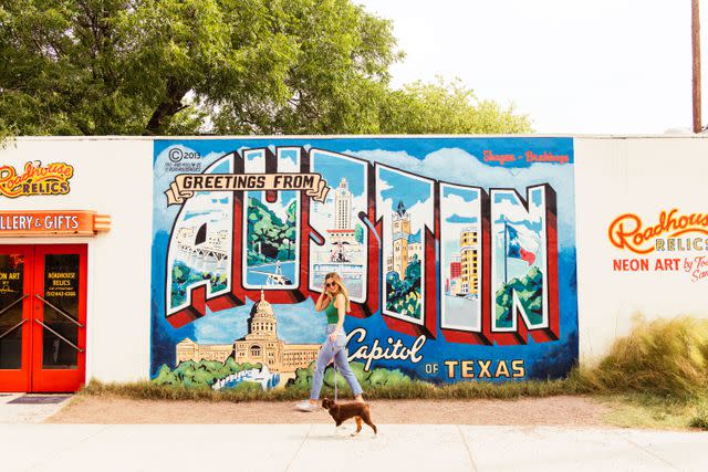 <p>GABRIELA HERMAN</p> The famed vintage-postcard mural at Roadhouse Relics, one of the most Instagrammed locations in Bouldin Creek.