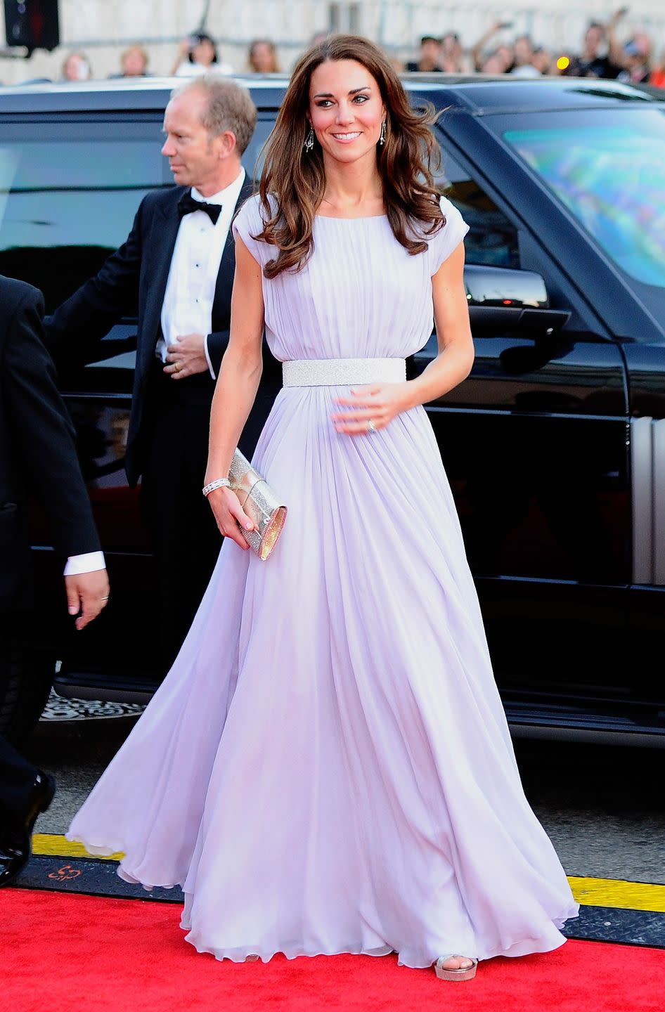 <p>The Duchess looked regal in a pale purple gown by Alexander McQueen while attending BAFTA Brits To Watch event in Los Angeles during a royal visit to North America. </p>