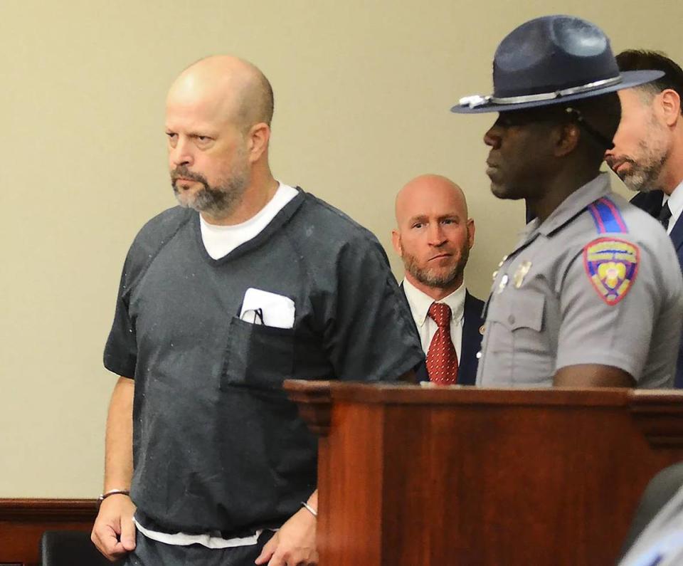 Former Rankin County law enforcement officer Brett McAlpin, enters Rankin County Circuit Court where he pled guilty to all charges before Judge Steve Ratcliff, Aug. 14, 2023, in Brandon.