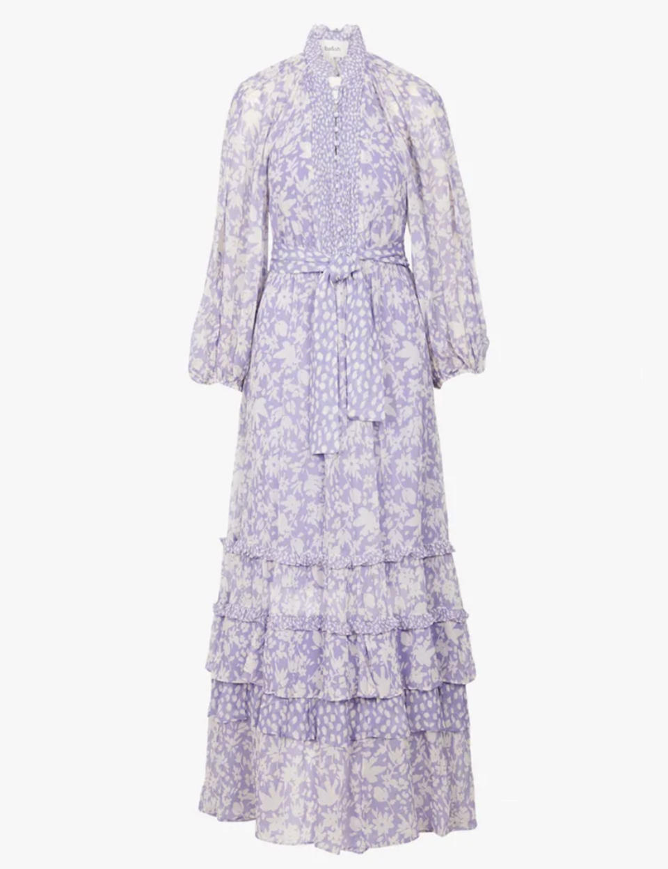 262 euros <br><br><a href="https://www.placedestendances.com/fr/fr/bash-robe-longue-col-tunisien-imprimee-violet-femme-6987416?ectrans=1&gad_source=1&gclid=Cj0KCQjwwYSwBhDcARIsAOyL0fjWihIduSos7BvuM6DhaBD9ixbeW_VXOUyfzQFG-3SVoUY9nije8W8aAtpSEALw_wcB&utm_id=qid_gad_c20721160698_g154354437999_a678942323441#4516410" rel="nofollow noopener" target="_blank" data-ylk="slk:Acheter;elm:context_link;itc:0;sec:content-canvas" class="link ">Acheter</a>