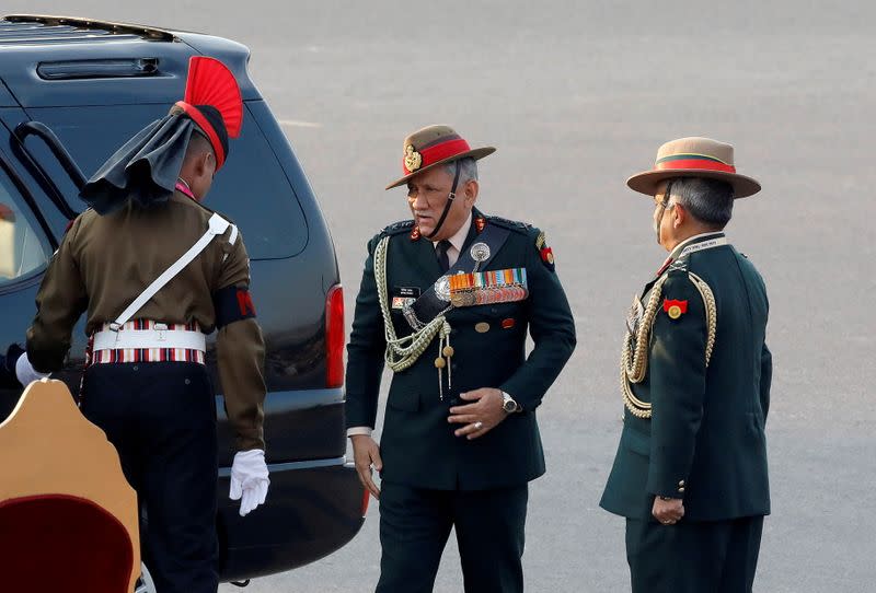 Indian Army chief General Bipin Rawat arrives for the Beating the Retreat ceremony in New Delhi