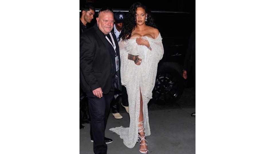  Rihanna attends the Alaia fashion show during New York Fashion Week in a sparkly coat and strappy heels