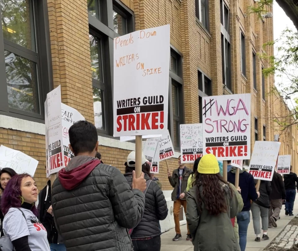 Picketers on the line Thursday in New York