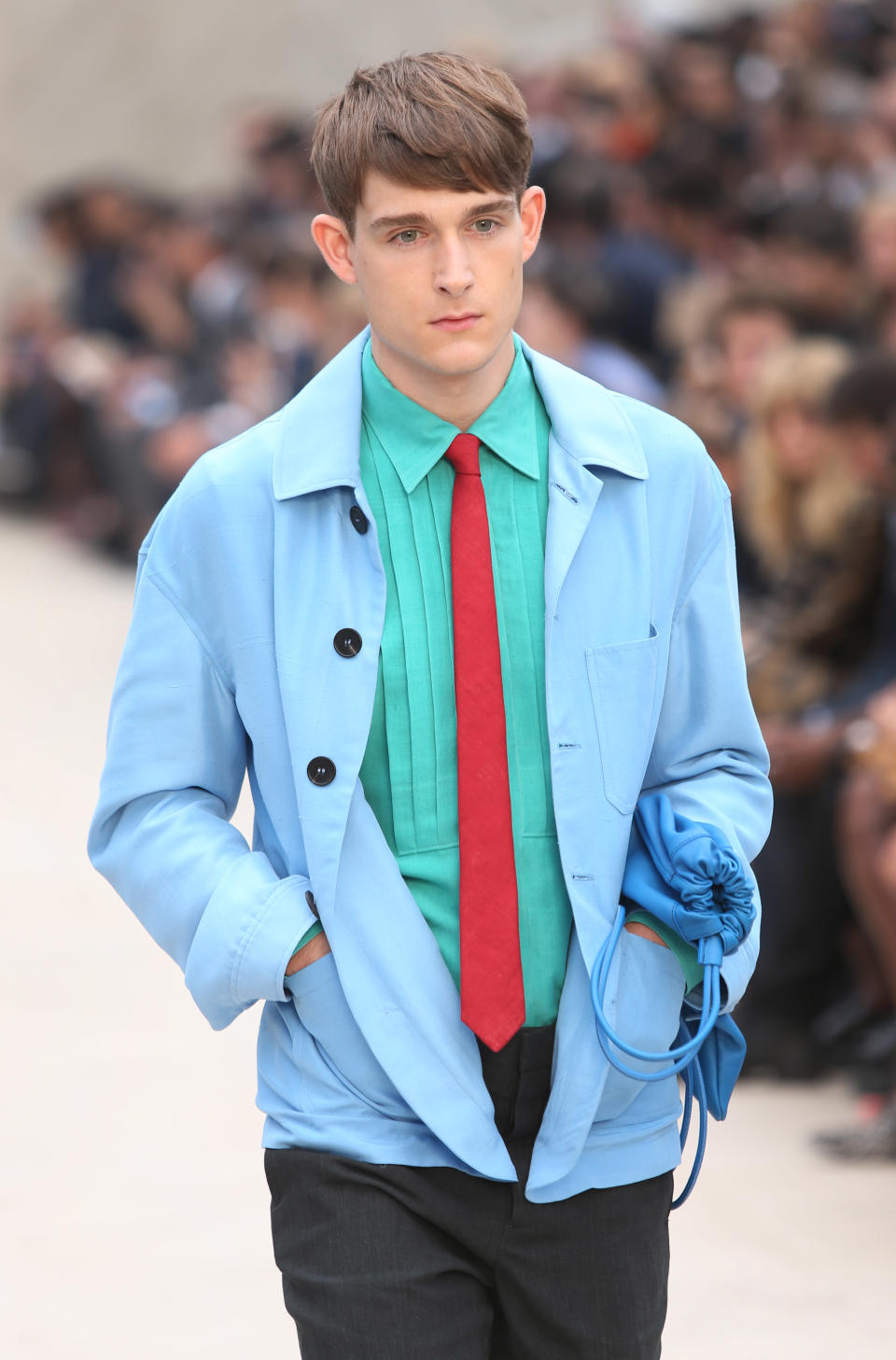 A model wears creation for Burberry during London Men's spring summer fashion collections 2014, in London, Tuesday, June 18, 2013. (Photo by Joel Ryan/Invision/AP)