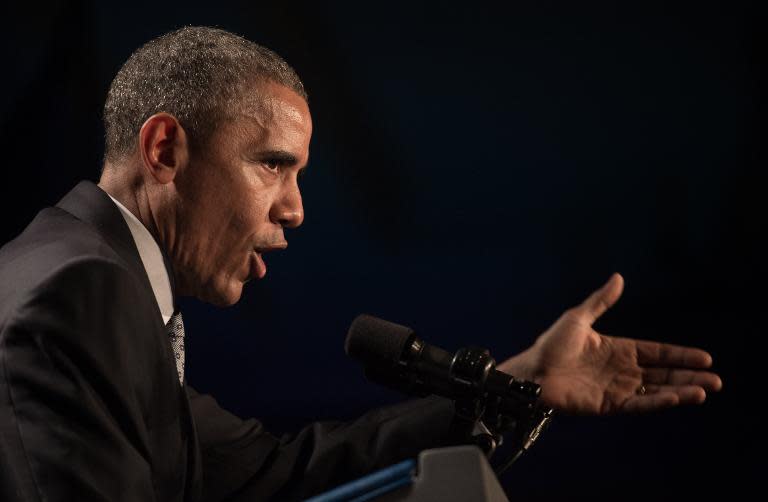 US President Barack Obama addresses the House Democratic Caucus retreat on January 29, 2015 in Philadelphia