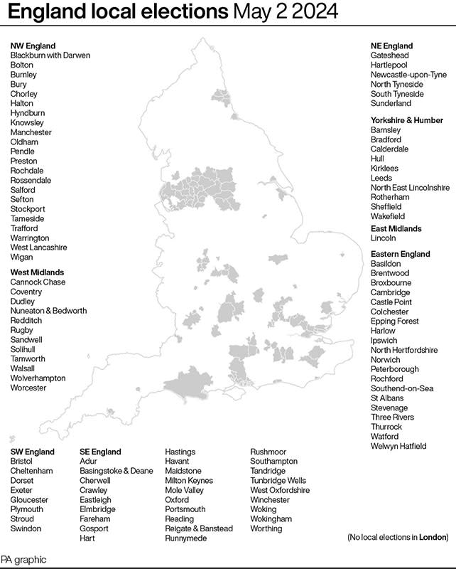 Where this year's local elections are taking place. (PA)