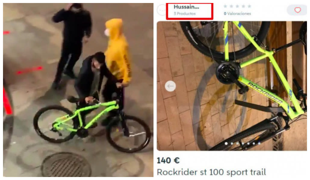 Pillado en el vídeo del saqueo a Decathlon robando la bicicleta que ha puesto a la venta horas después. (Fuente: Twitter/@Talaverano78)