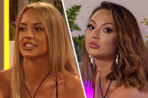 Love Island's Faye and Sharon have talked openly about their lip filler (Photo: ITV / HuffPost)