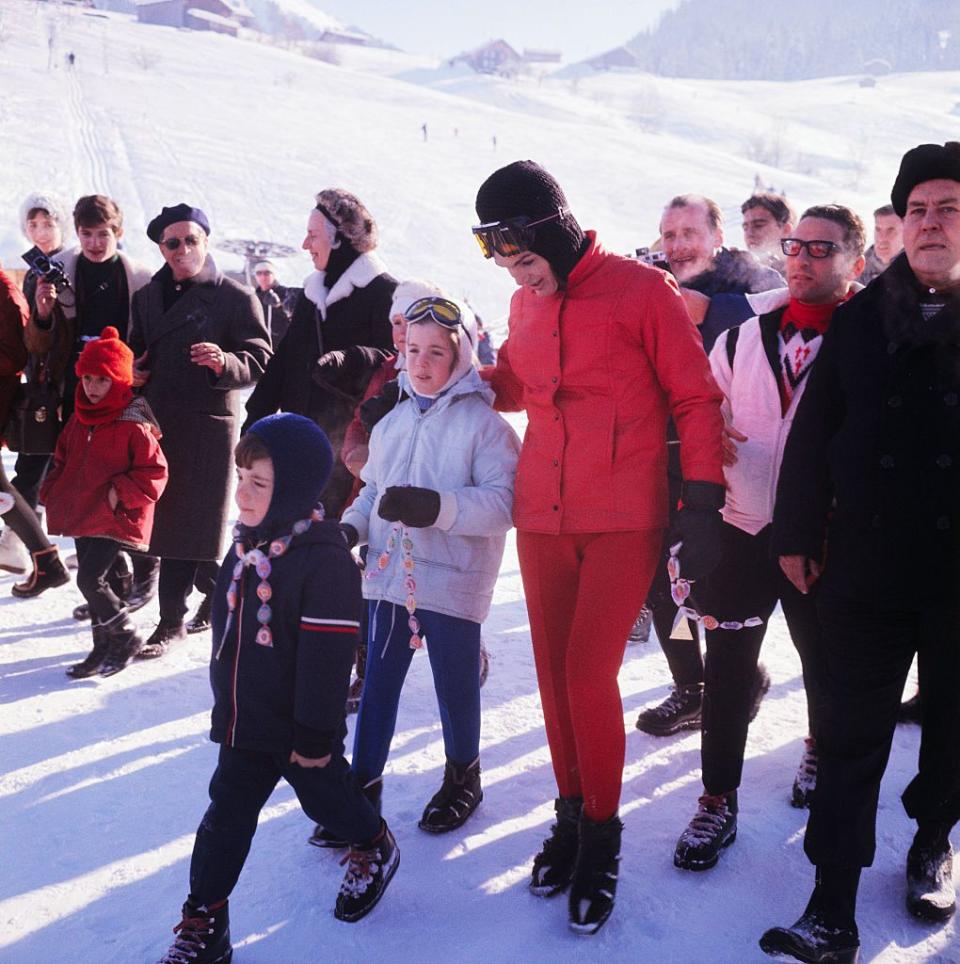 Jackie Kennedy with Children During Sledding Party