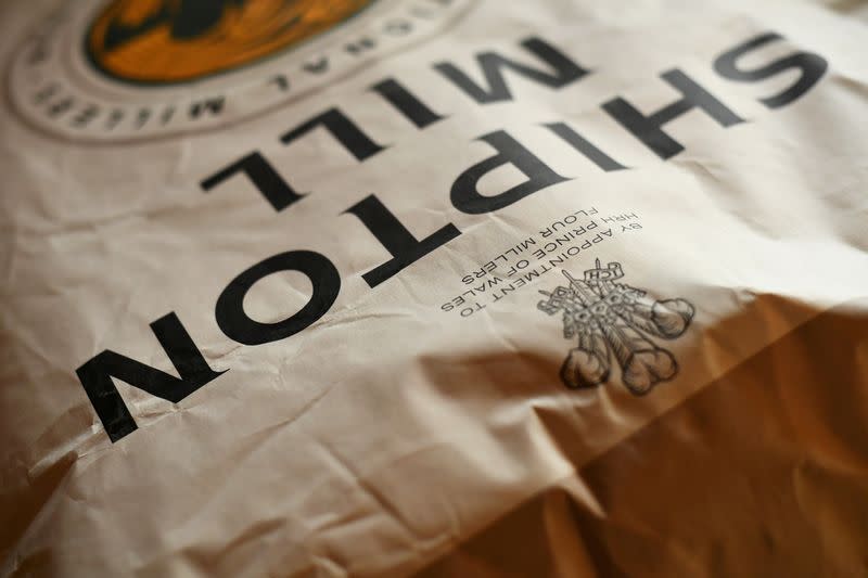 A packet of flour is seen inside the family run Shipton Mill in Tetbury