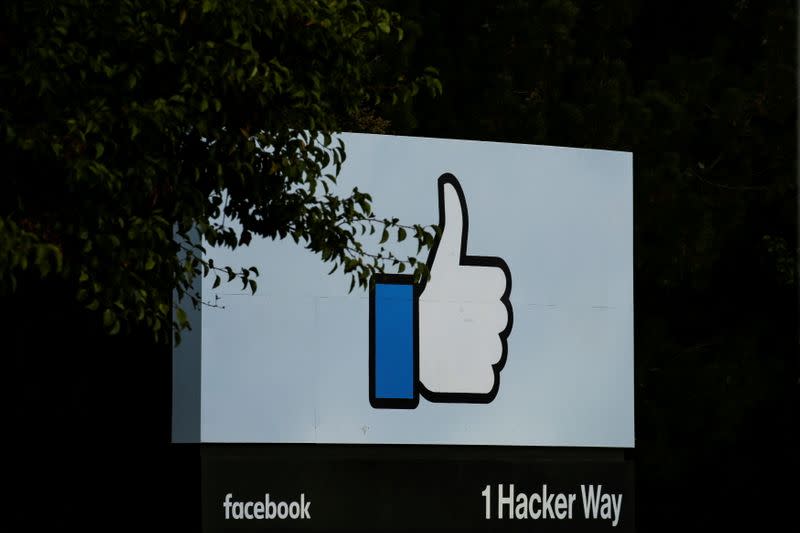 FILE PHOTO: The entrance sign to Facebook headquarters is seen in Menlo Park