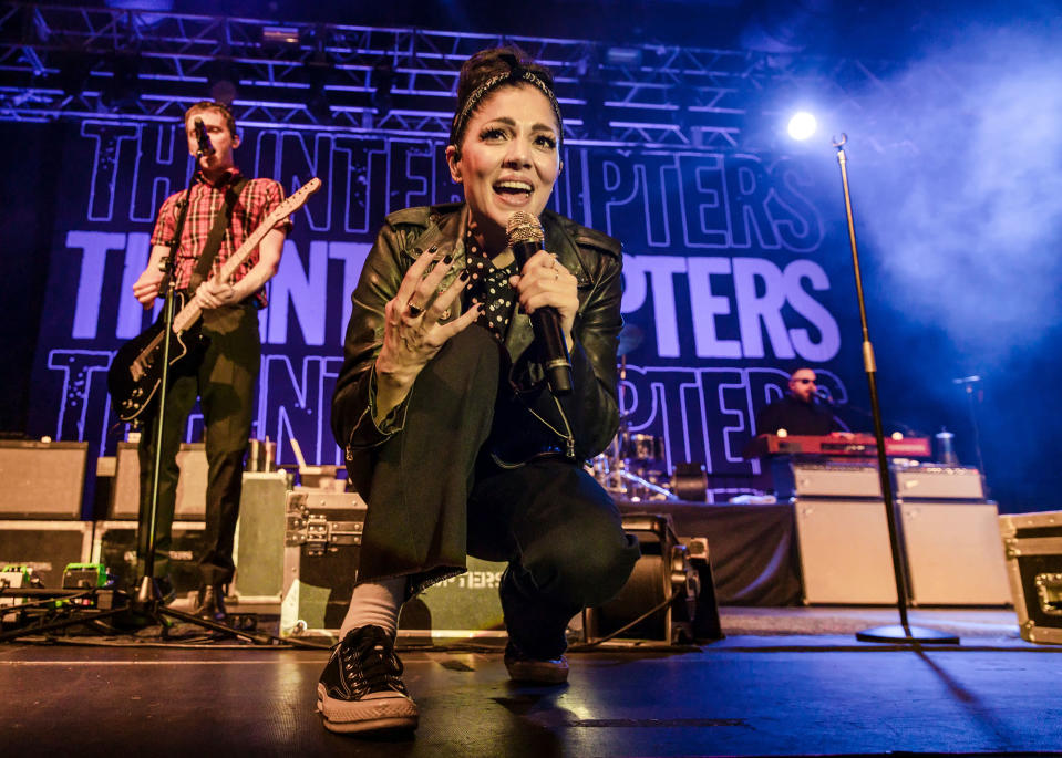 <p>Singer Aimee Interruptur of The Interrupters performs live on stage during a concert at the Huxleys in Berlin on Aug. 16. </p>