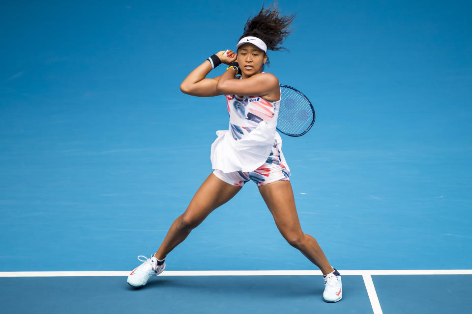 The outfit on Naomi Osaka's Barbie doll draws inspiration from her 2020 Australian Open ensemble. (Photo by Jason Heidrich/Icon Sportswire via Getty Images)