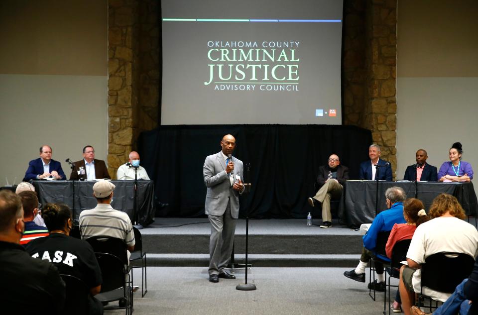 Wayne Snow speaks during a community meeting with the Oklahoma County Criminal Justice Advisory Council at OKC First Church of the Nazarene in Oklahoma City on Oct. 7. The council accepted a recommendation to move forward toward building a new jail Thursday.