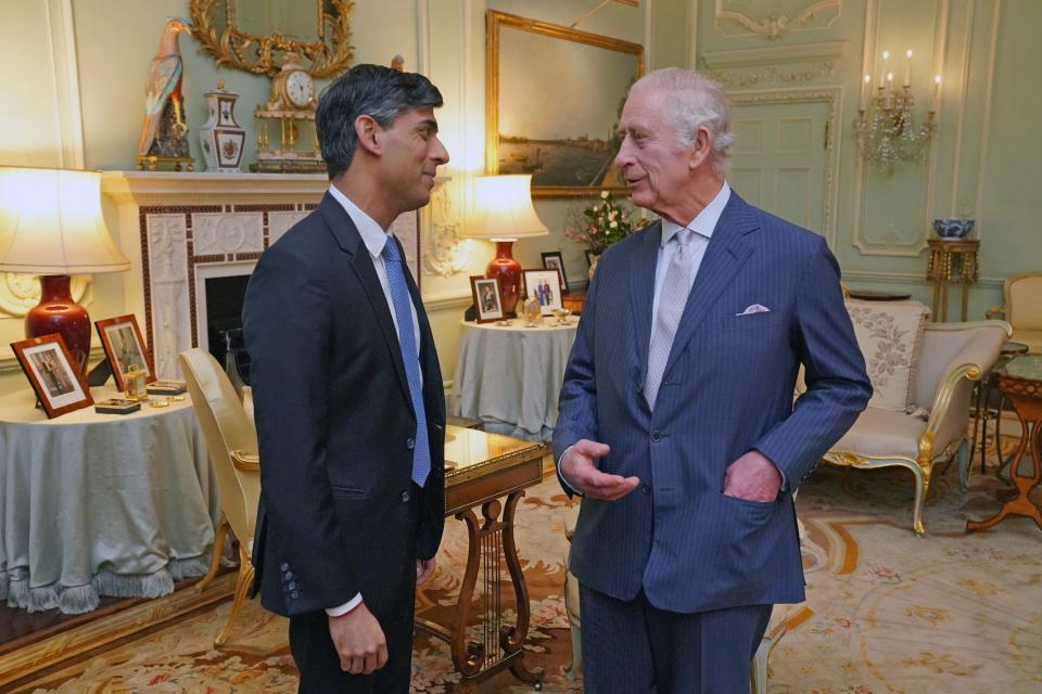 The King with Prime Minister Rishi Sunak at Buckingham Palace in February (Jonathan Brady/PA) (PA Wire)