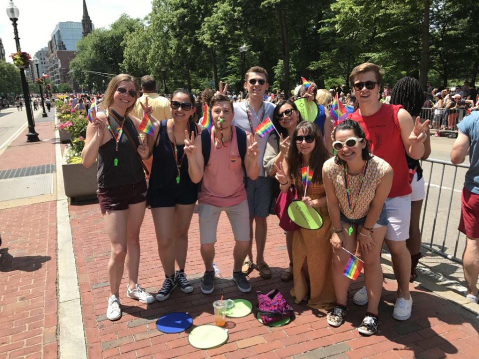 The latter half of college was an embrace of my identity. Pictured here are my friends supporting me at my first Pride in Boston, 2017. (Credit: Tyler Armey)