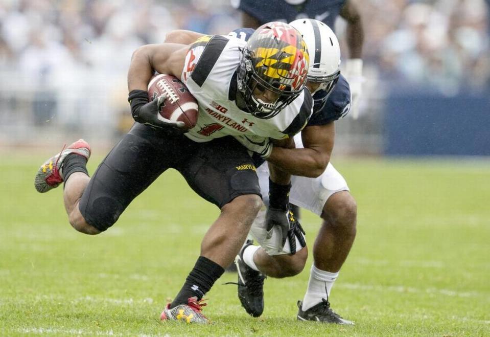Maryland wide receiver D.J. Moore was the first wide receiver off the board in the NFL draft, to the Carolina Panthers at No. 24.
