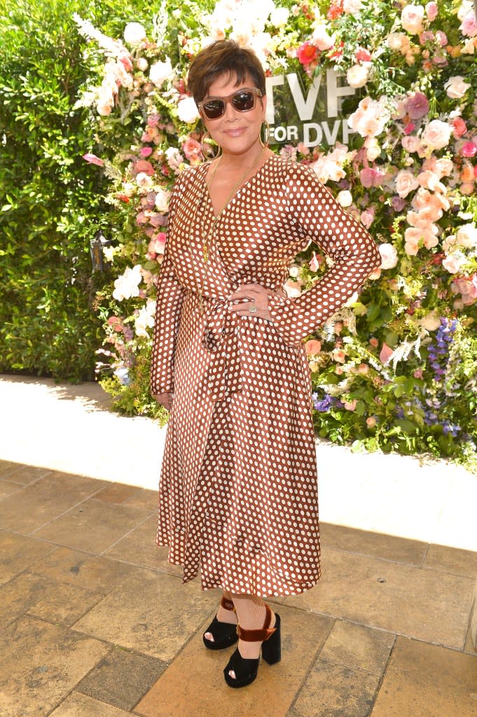 Kris Jenner wears a DVF wrap dress. Getty Images for TVF for DVF