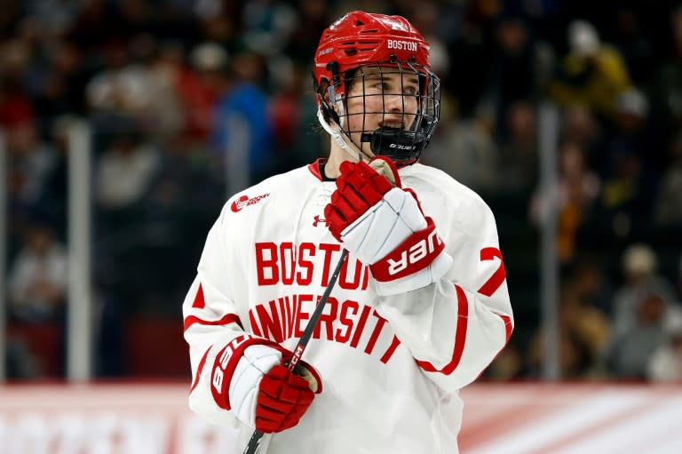 Teen Macklin Celebrini of the Boston University Terriers is expected to be taken with the top pick in next month's NHL Draft, which went to san Jose in the NHL Draft Lottery (David Berding)