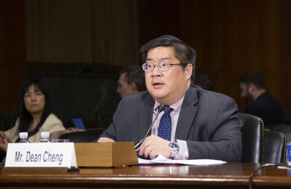 Dean Cheng, a national security fellow at the Heritage Foundation, testifies before the Senate Judiciary Committee during a hearing to examine China's non-traditional espionage against the United States, on Capitol Hill in Washington, Wednesday, Dec. 12, 2018. (AP Photo/J. Scott Applewhite)