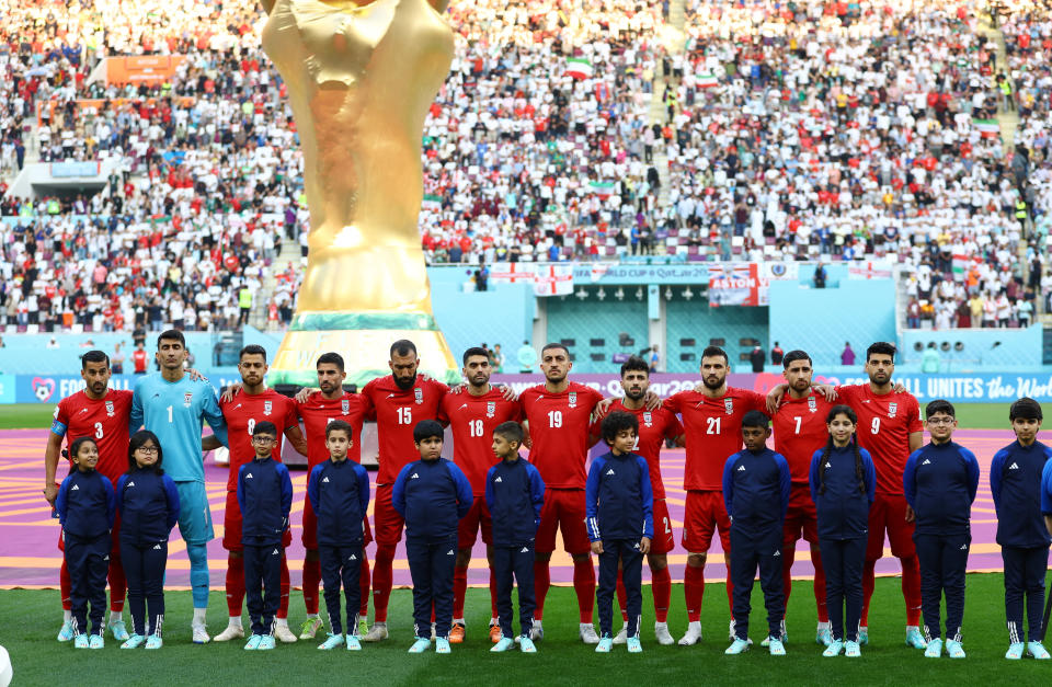 Iranian showed a sign of solidarity with protestors at the World Cup. (REUTERS/Hannah Mckay)