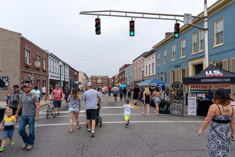 People walking on the street during an event in downtown Elizabethtown, Kentucky, in 2021.