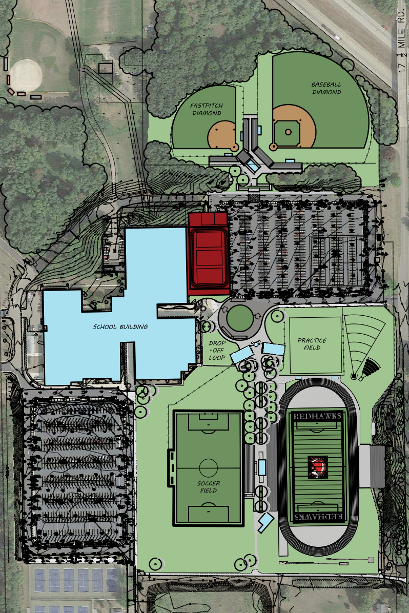 Proposed upgrades to the Marshall High School athletic complex are shown.