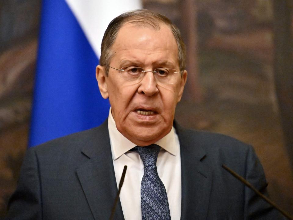 Russia’s foreign minister was forced to cancel a trip to Serbia due to flight bans (POOL/AFP via Getty Images)