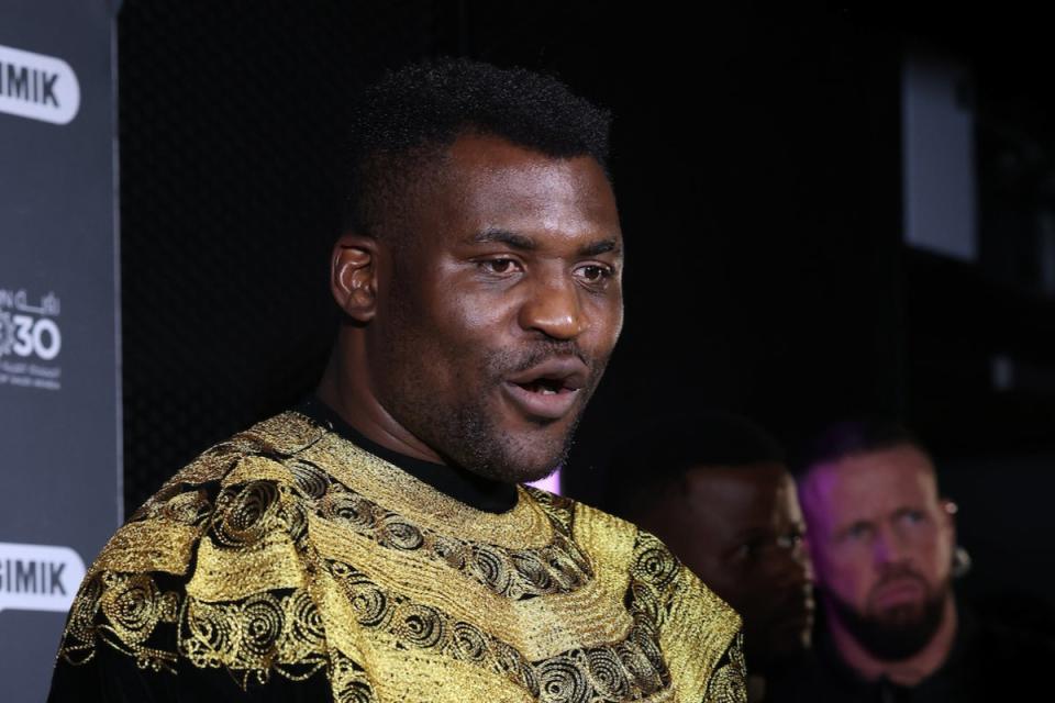 Francis Ngannou in January, at the press conference for his fight with Anthony Joshua (Mark Robinson Matchroom Boxing)