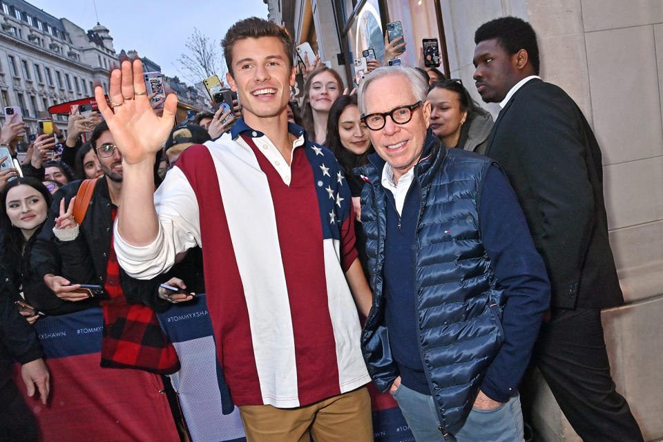 <p>Shawn Mendes and Tommy Hilfiger pose at their collaborative event Tommy x Shawn: The "Classics Reborn" Global Activation on March 20 in London.</p>