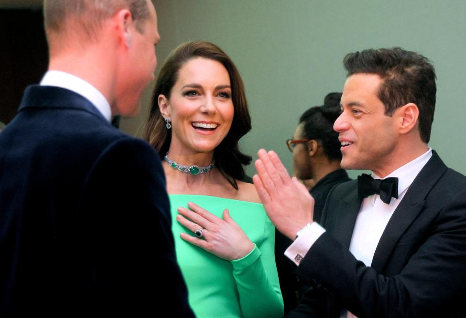 William, Prince of Wales and Catherine, Princess of Wales, talk with actor Rami Malek at the Earthshot Prize Awards ceremony (EPA)