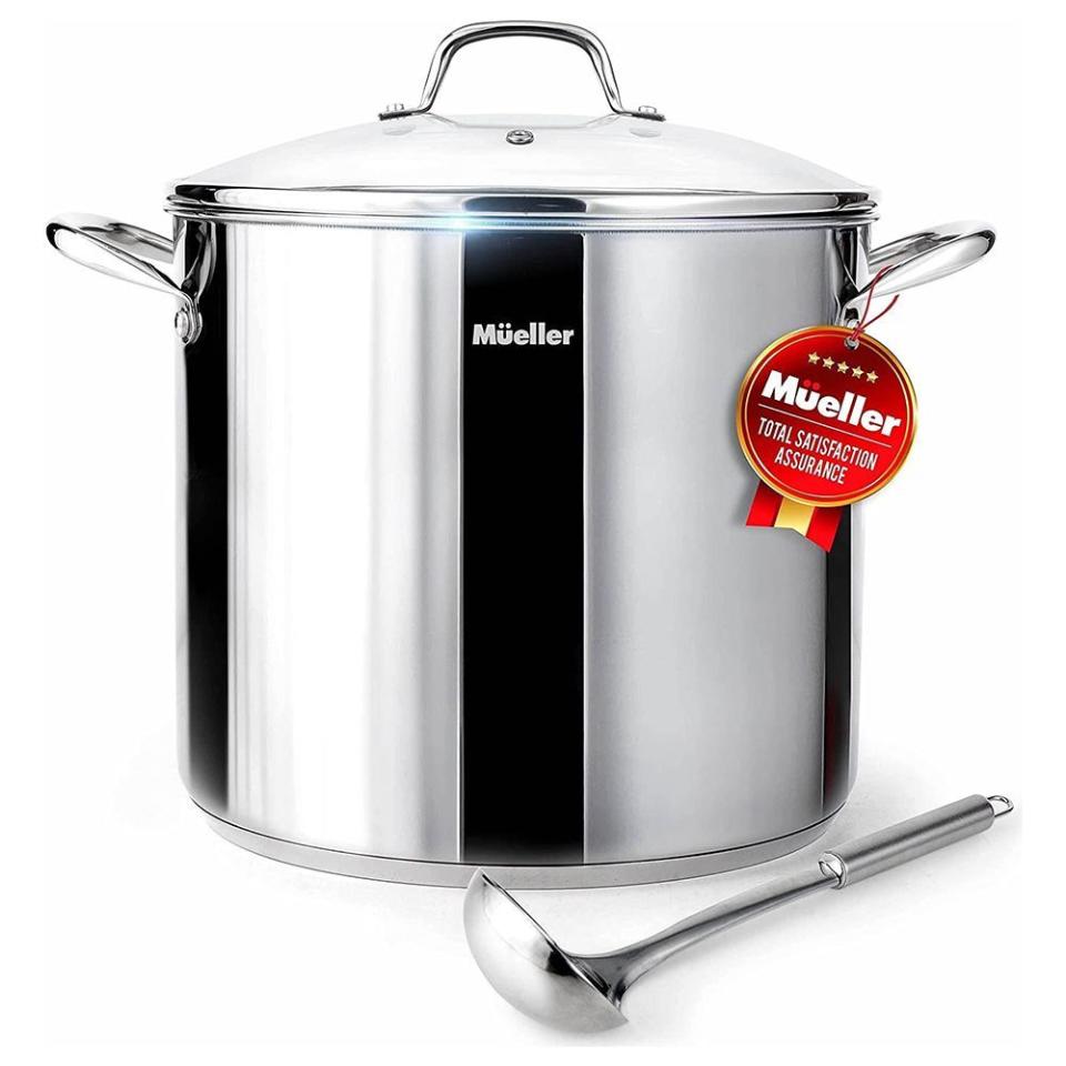 10) Mueller 16QT UltraClad Tri-Ply Stainless Steel Cooking Stock Pot with Lid and Ladle, Large Pot Capacity for Soup, Broth, Chili, Casserole, Stew, Induction, Oven and Dishwasher Safe Pot