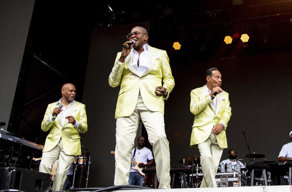 FILE - Roquel Payton, from left, Alexander Morris, and Ronnie McNeir of the Four Tops perform at the All In Music & Arts Festival in Indianapolis on Sept. 3, 2022. Morris filed a lawsuit Monday against Ascension Macomb-Oakland Hospital in Warren, Mich. He is claiming racial discrimination and other misconduct during a 2023 visit for chest pain and breathing problems. (Photo by Amy Harris/Invision/AP, File)