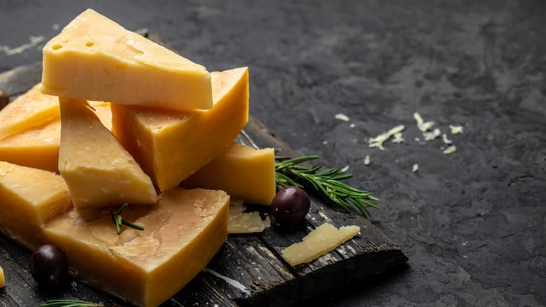 stack of parmesan cheese blocks