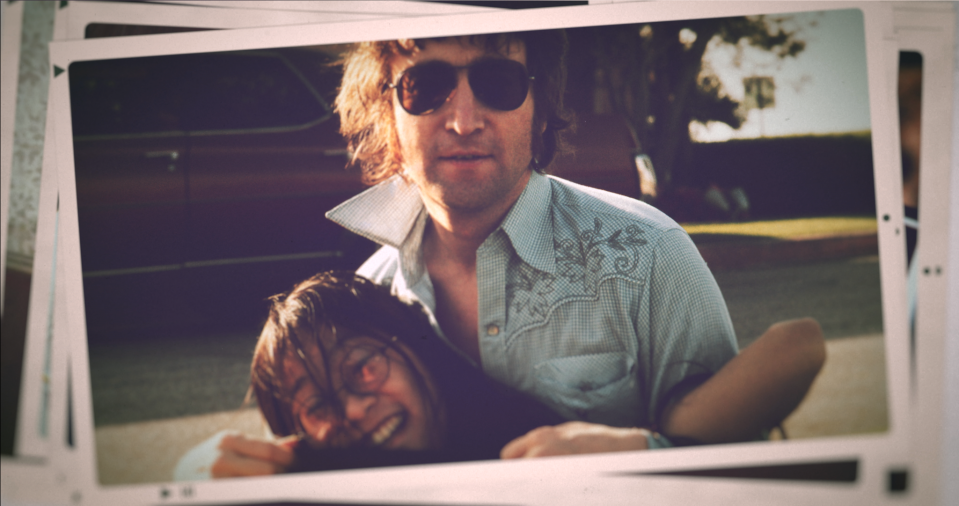 John Lennon and May Pang photographed together on a picnic during their 18-month relationship, a period Lennon later referred to as his "lost weekend."