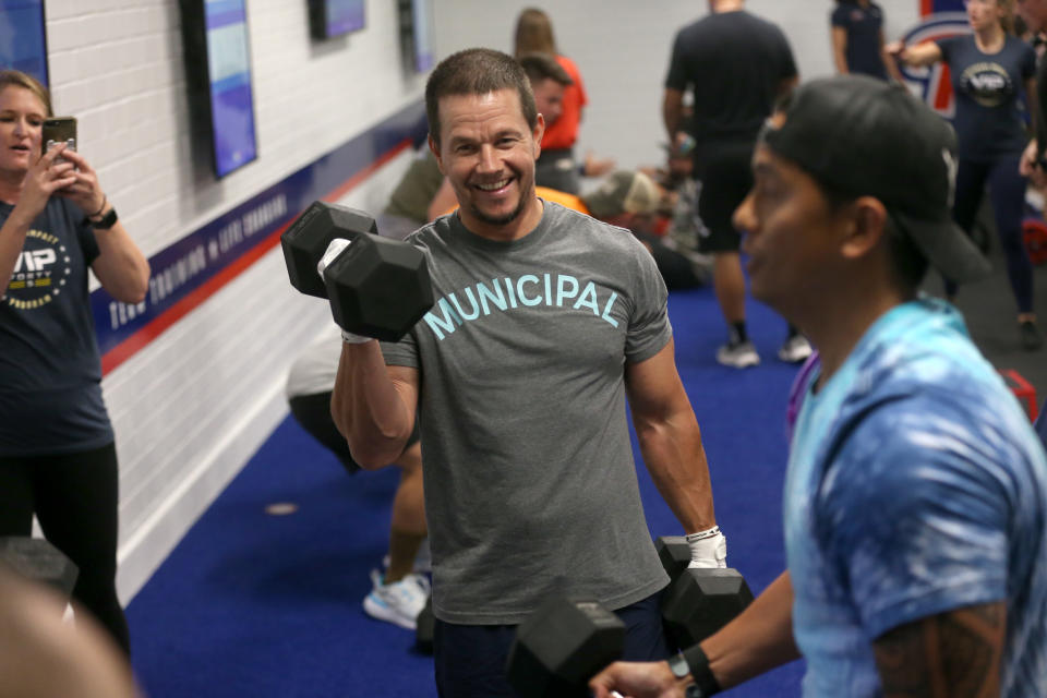 SAN DIEGO, CALIFORNIA - JUNE 11: Mark Wahlberg hosts the opening of F45 Training at Miramar MCAs, the first fitness franchise on a US military base on June 11, 2021 in San Diego, California. (Photo by Phillip Faraone/Getty Images for F45 Training)